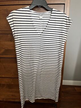 J. Crew Navy and White Striped V‑Neck Tee Dress